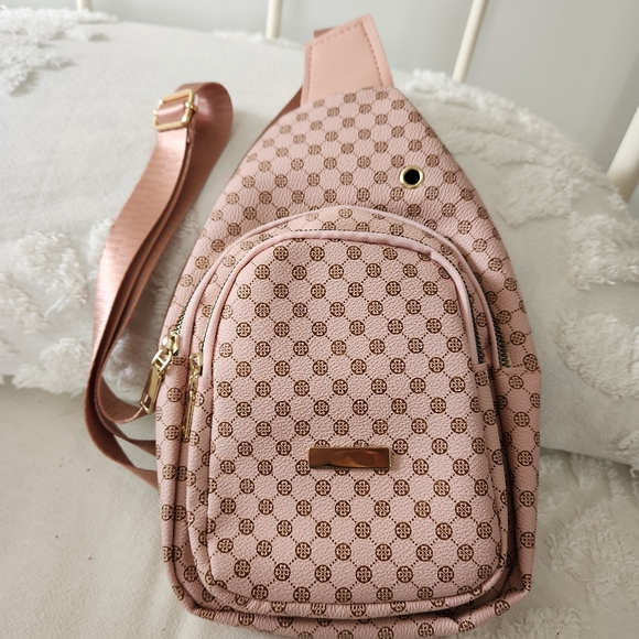diabetic supply Handbags - Pink And Brown Patterned Crossbody Sling Bag